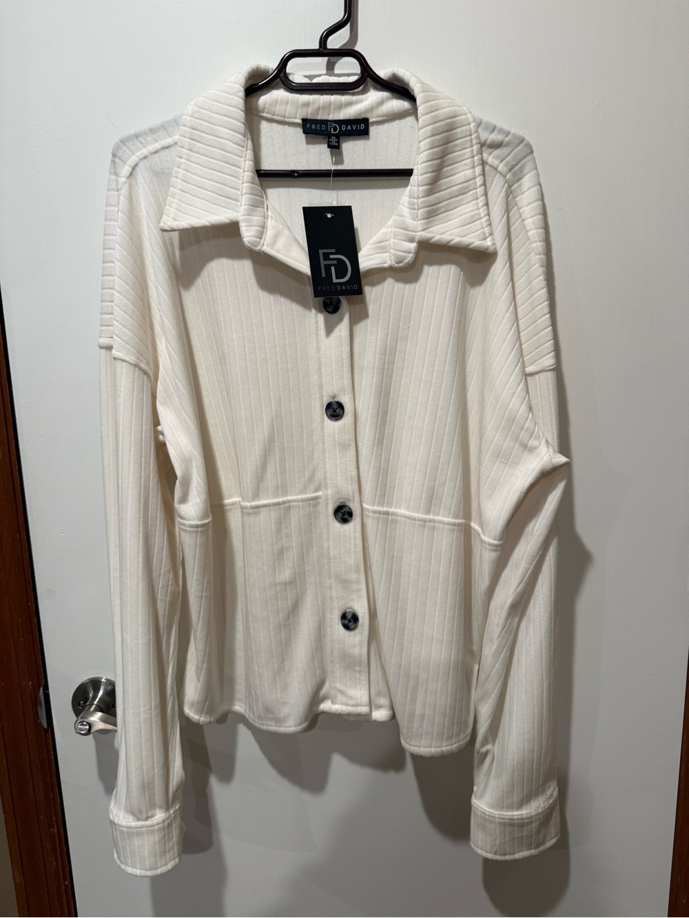 Fred David Cream Ribbed Button-Down Shirt Jacket